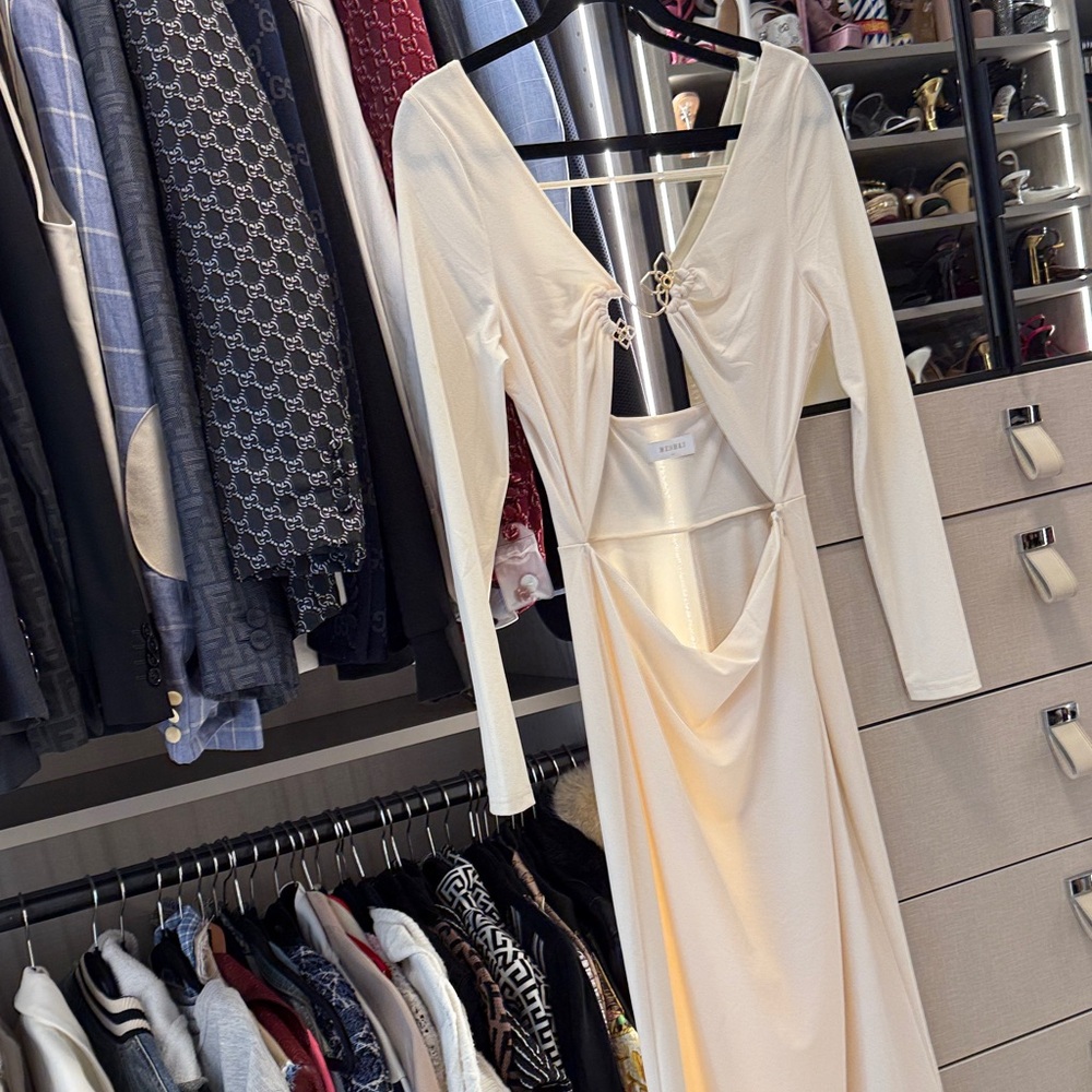 Meshki Cream Long Sleeve Dress with Cut-Out Design
